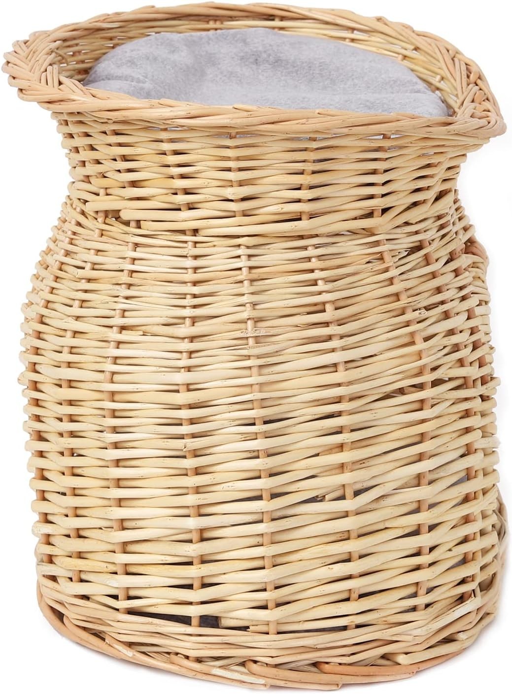 2 Tier Wicker Cat Cave House Kitten Basket Bed with Cushions Beige