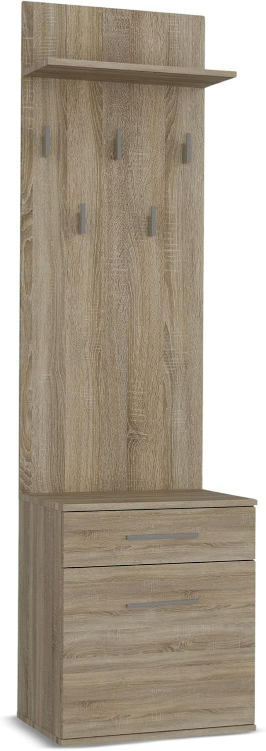 Slim Sonoma Oak Wardrobe with Hooks, Shelves & Storage | 180cm Hall Unit