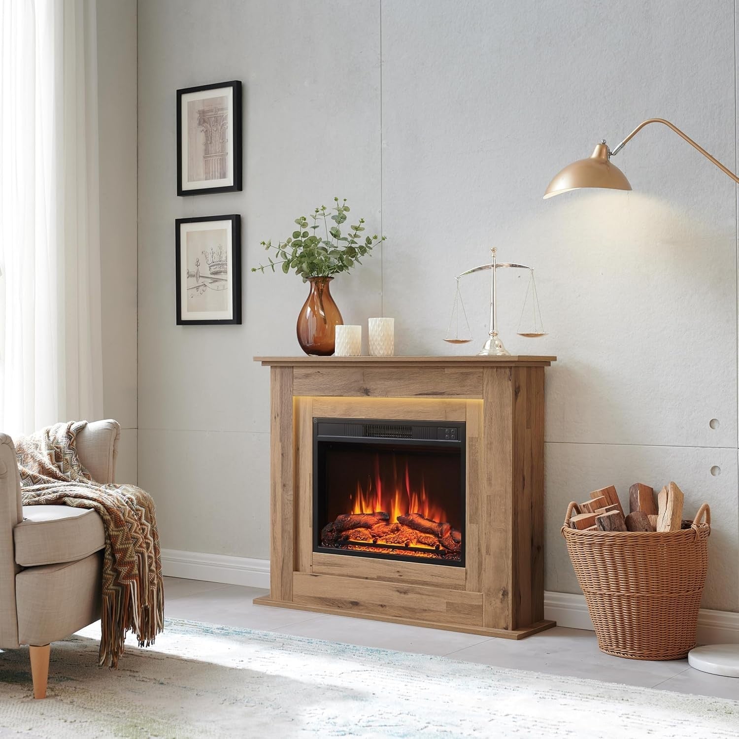 Electric Fireplace 39" Freestanding Heater with Realistic Flame & Remote