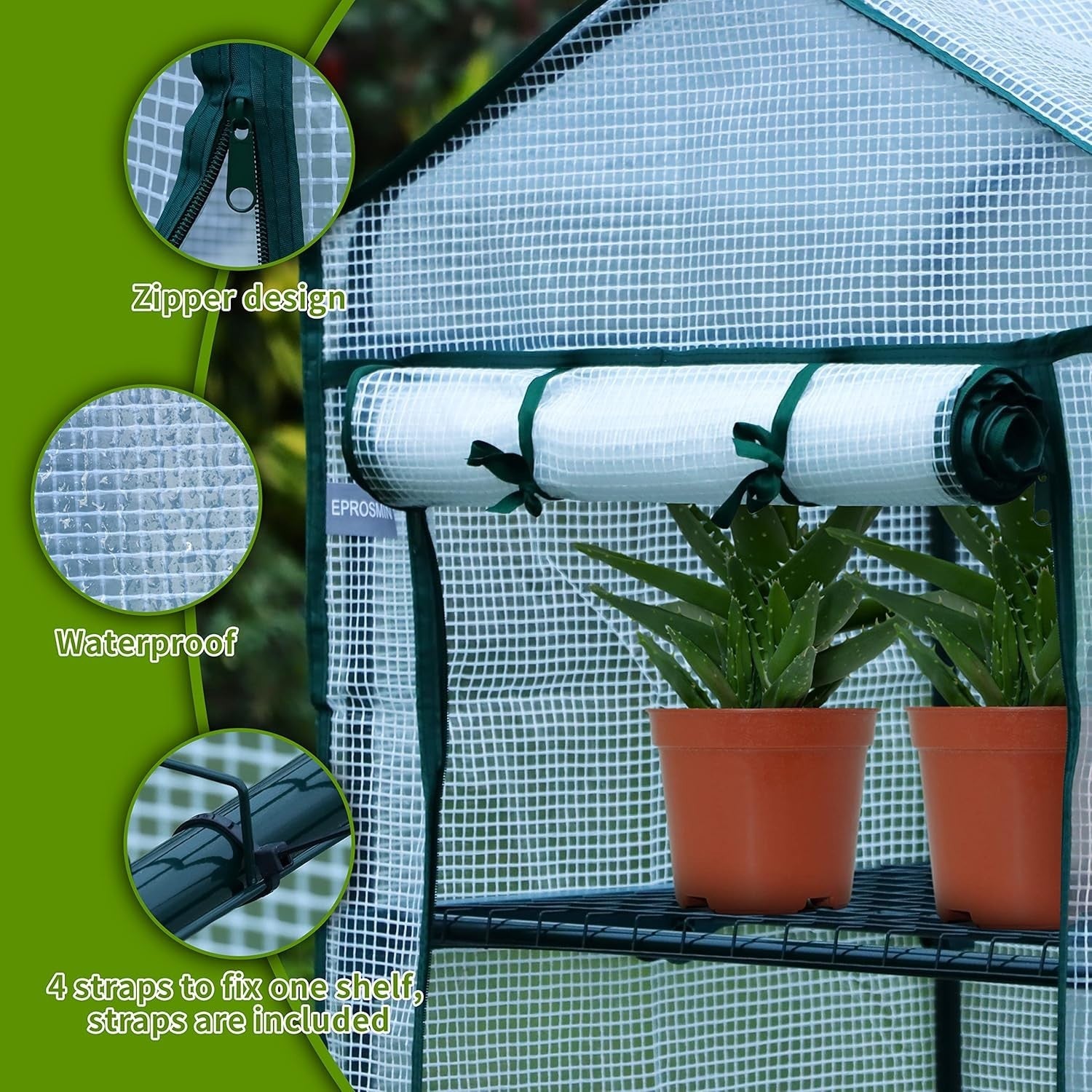 Mini Greenhouse 3 Shelves | Reinforced Waterproof PE Cover | Steel