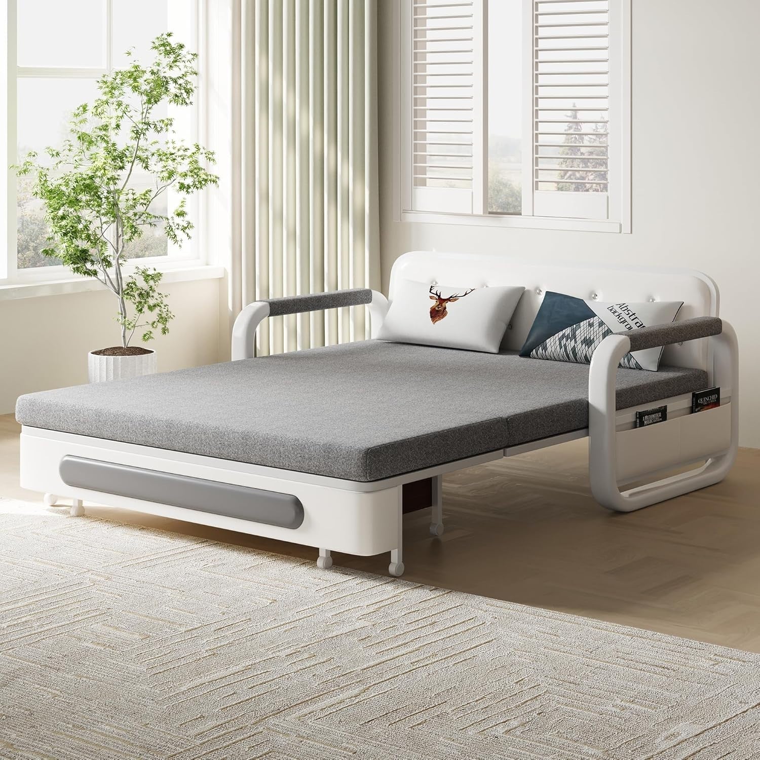 Convertible Sofa Bed Storage Futon Small Spaces Guest Room Grey Modern