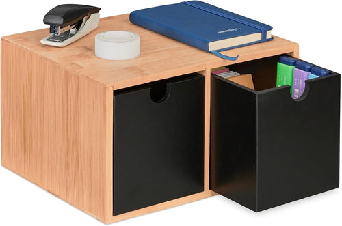 Desk Organiser with 2 Drawers – Bamboo Desktop Storage, Office & Home Use