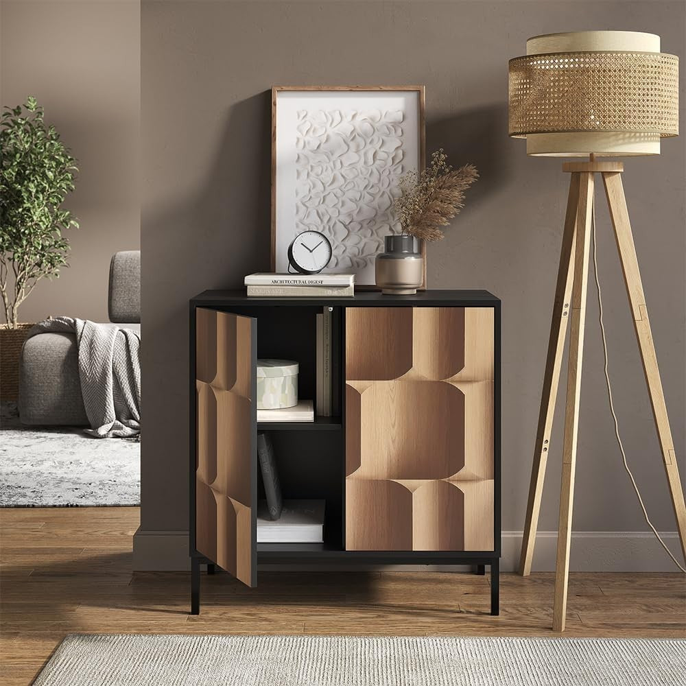 Modern Sideboard Cabinet 80cm Black Oak Storage Cupboard with 2 Doors