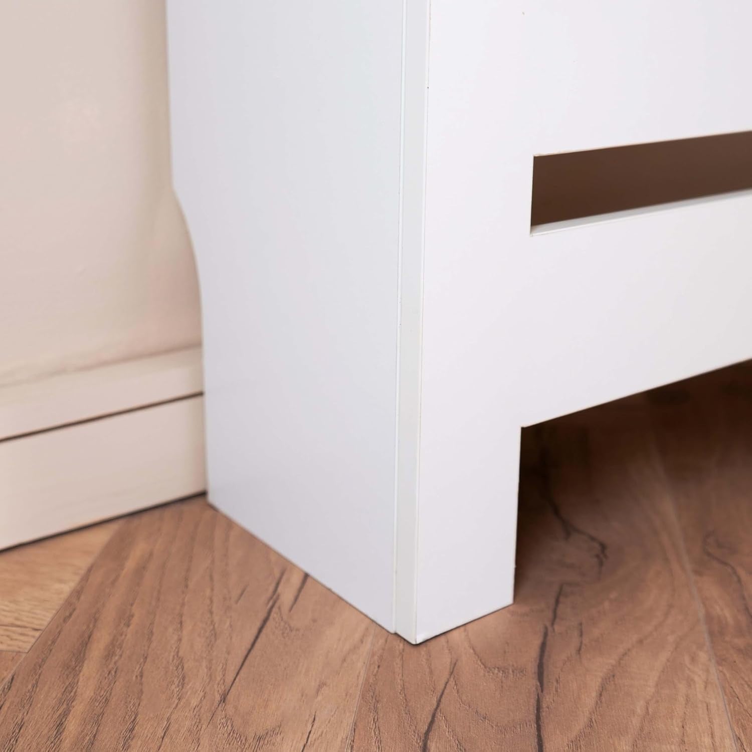 White Radiator Cover with Drawer Diamond Slat W78xH96cm Modern Wooden Cabinet