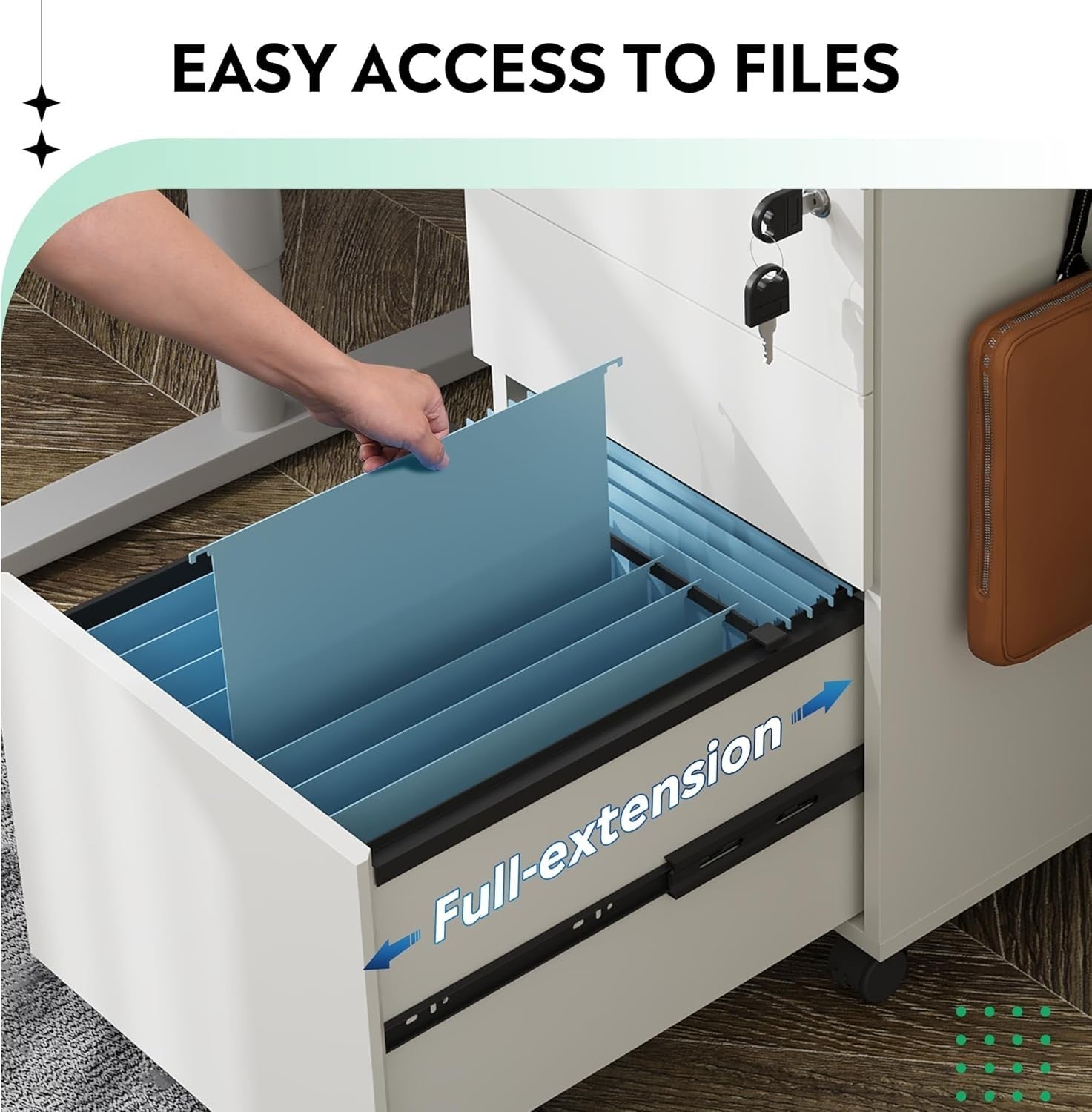 White 3 Drawer Lockable Filing Cabinet on Wheels – A4 Home Office Storage Unit