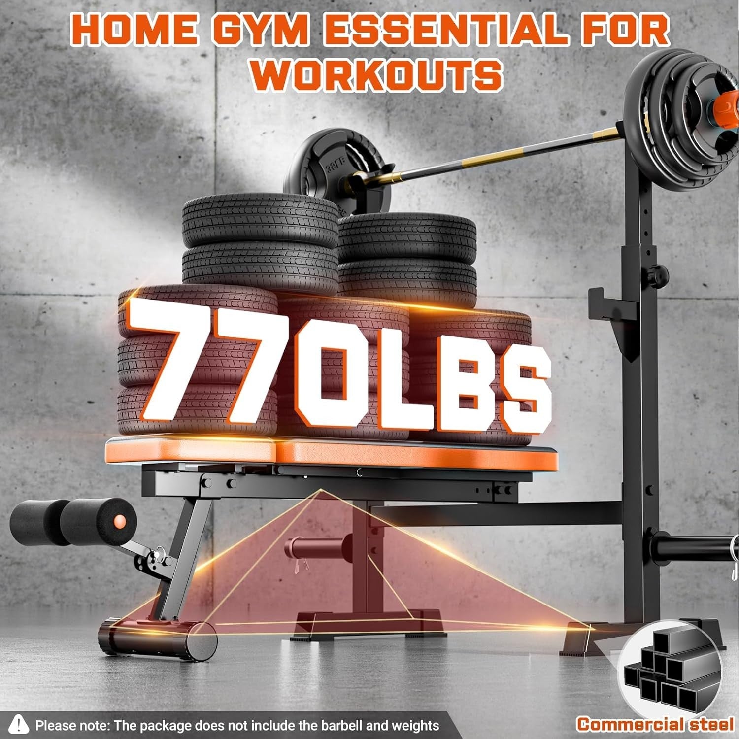 Olympic Weight Bench Press With Squat Rack 770lb Adjustable Home Gym
