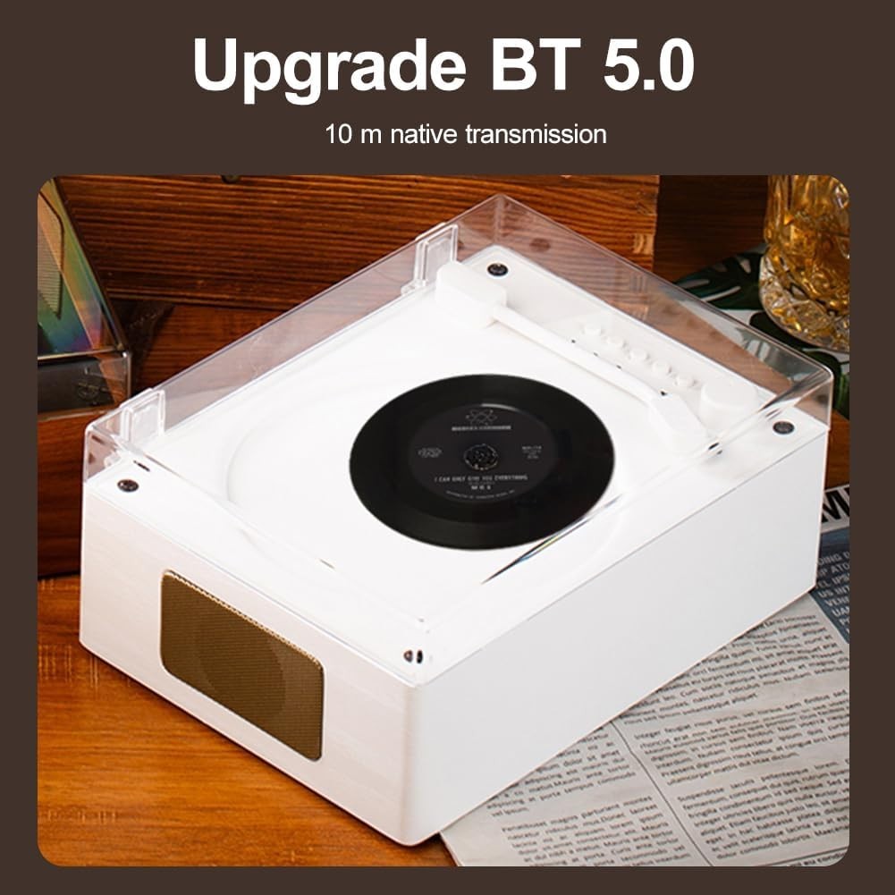 Retro Bluetooth CD Player Rechargeable Speakers USB AUX Remote White