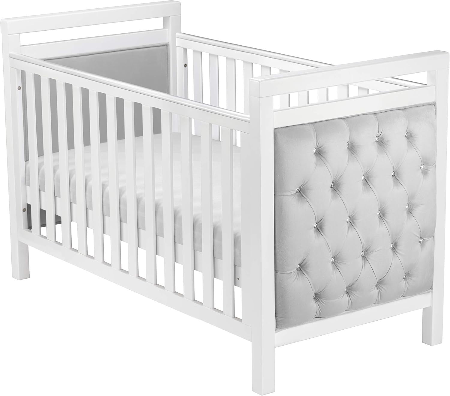 Velvet Baby Cot Bed Adjustable Height Convertible Toddler Bed 156x74x95cm