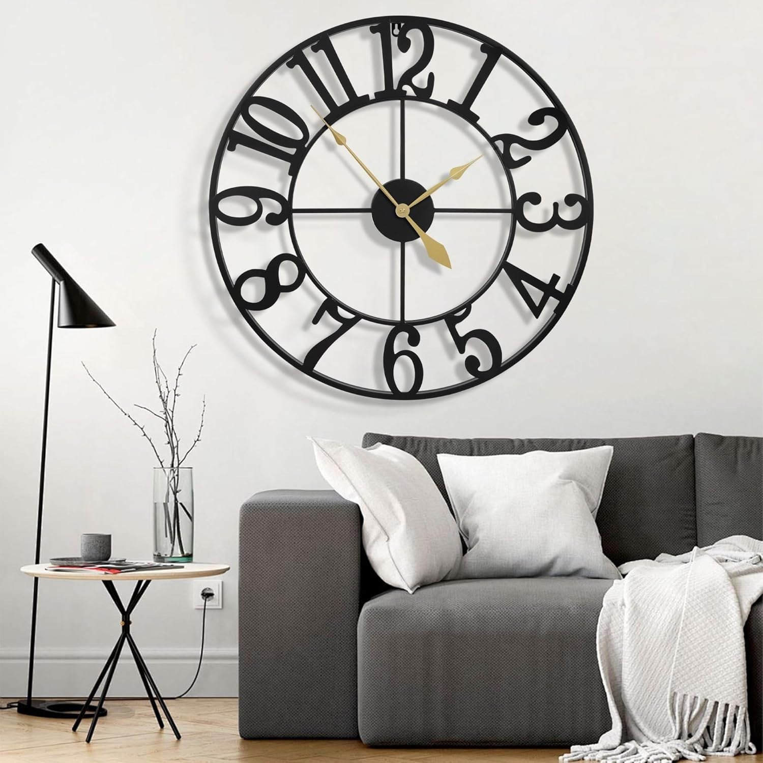 40 Inch Oversized Black Metal Wall Clock Silent Non-Ticking Farmhouse Decor