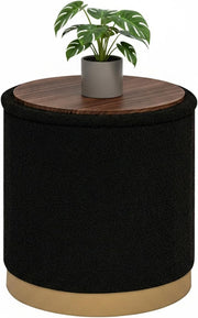 Black Boucle Round Storage Ottoman Large Foldable Footrest with Tray Lid