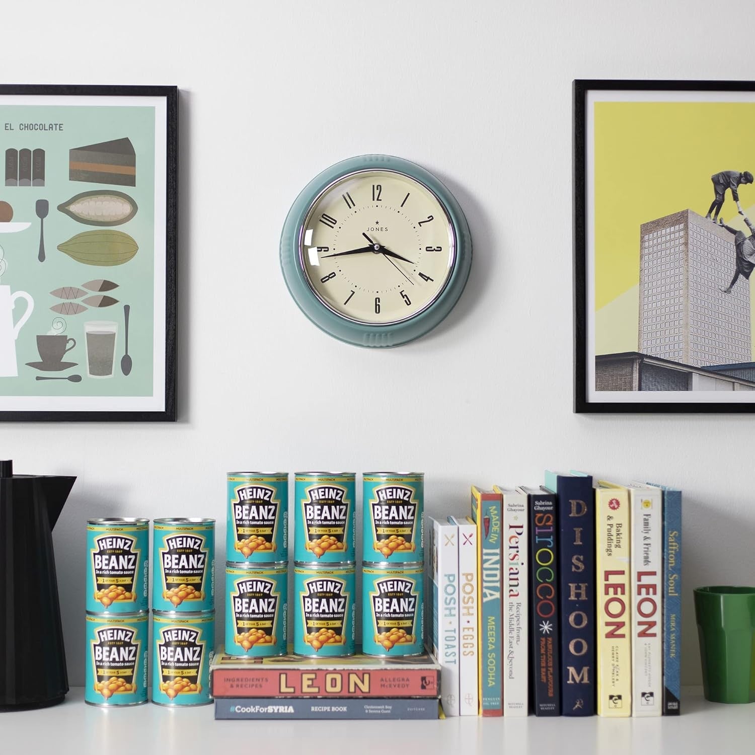 25cm Teal Retro Wall Clock Silent Quartz | Easy Read Kitchen Bedroom Decor