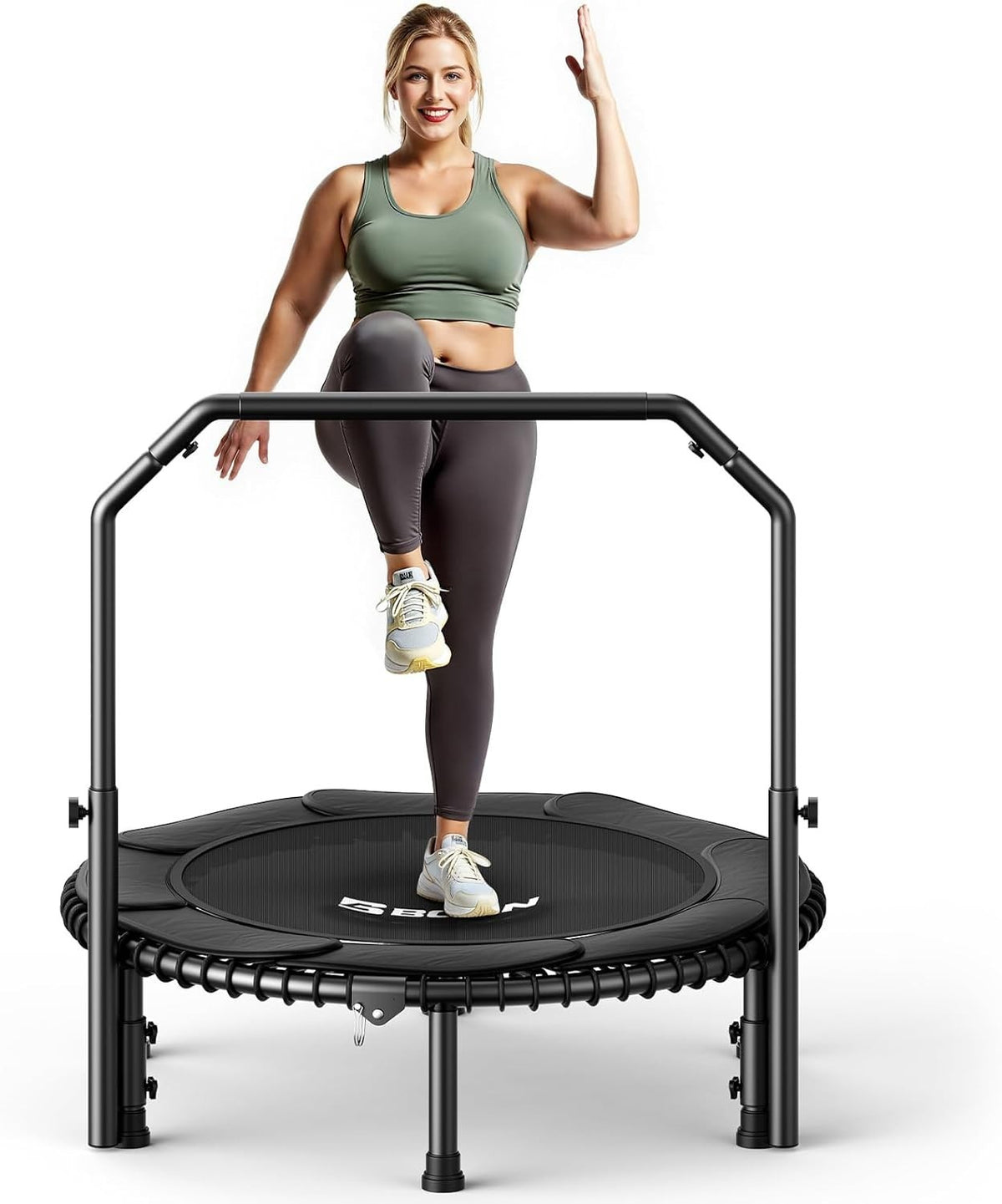 40in Fitness Rebounder Trampoline Adjustable Handle 450lb Silent Bungee