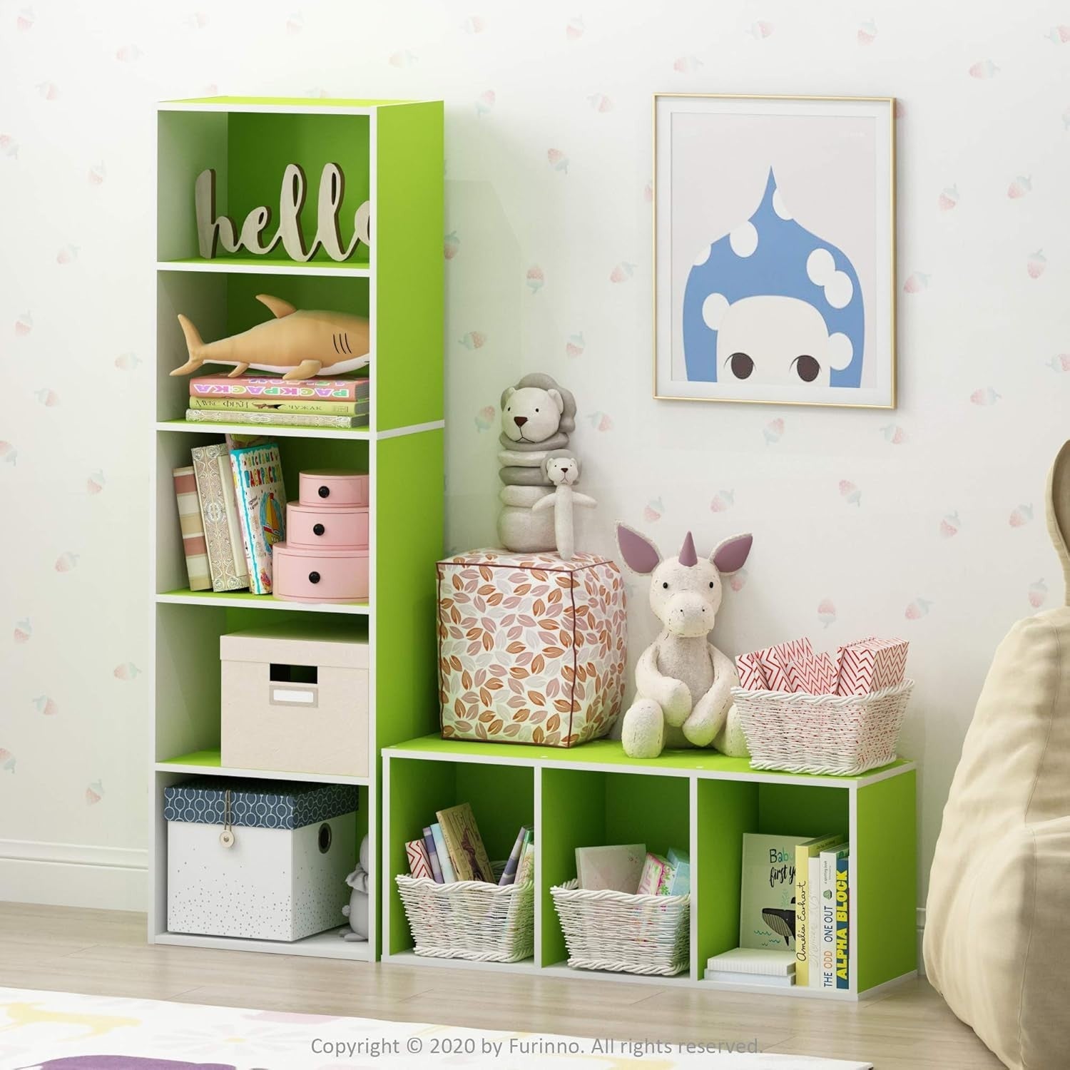 3 Cube Wooden Bookcase Small Storage Shelf Compact Organizer Bookshelf Green