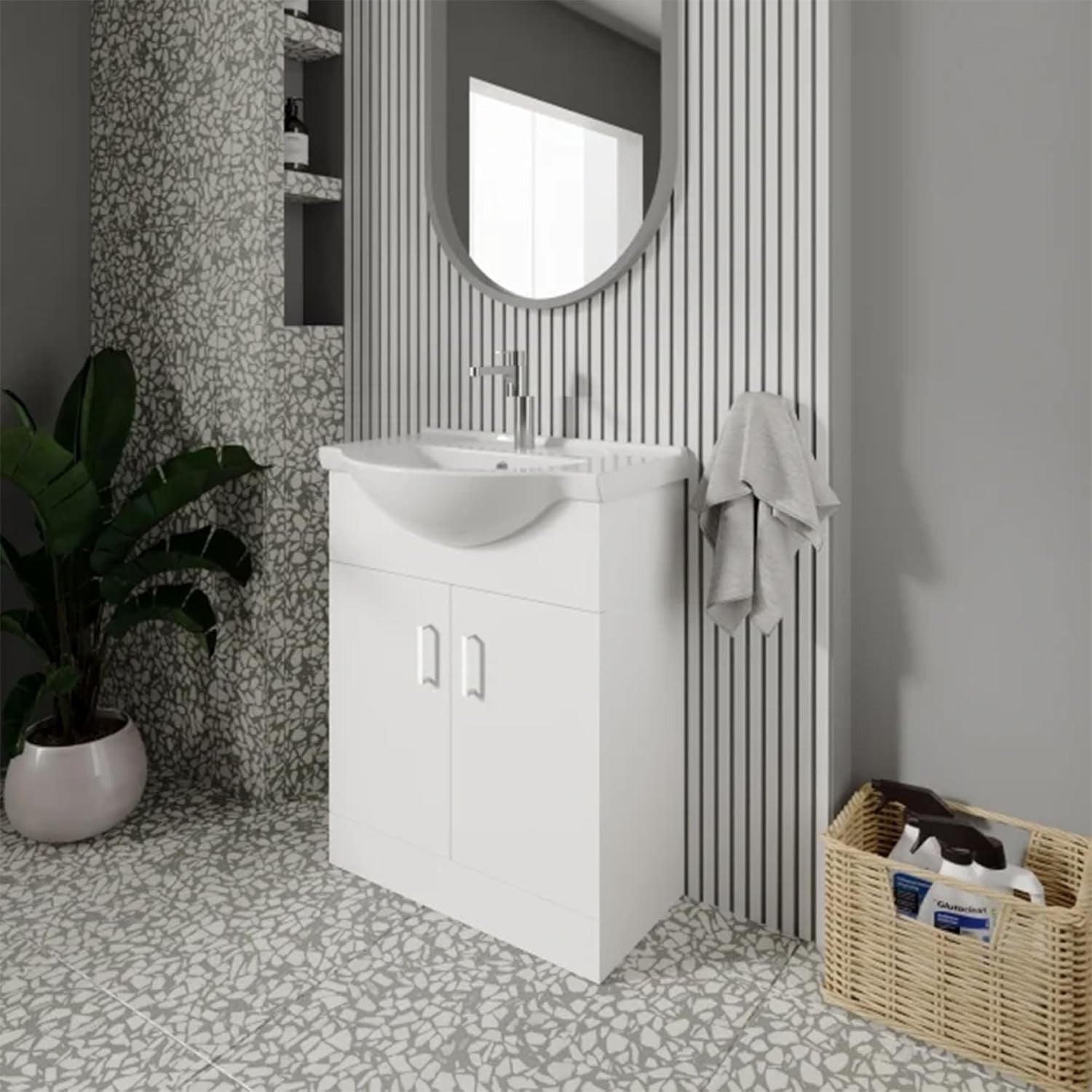 550mm Gloss White Bathroom Vanity Unit with Basin 2 Door Sink Cabinet
