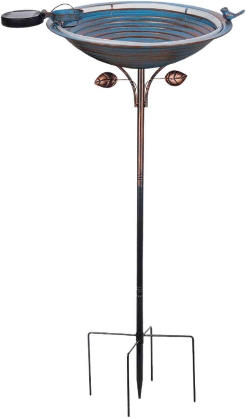 Freestanding Metal Bird Bath Feeder Outdoor Garden Water Bowl Flower Design
