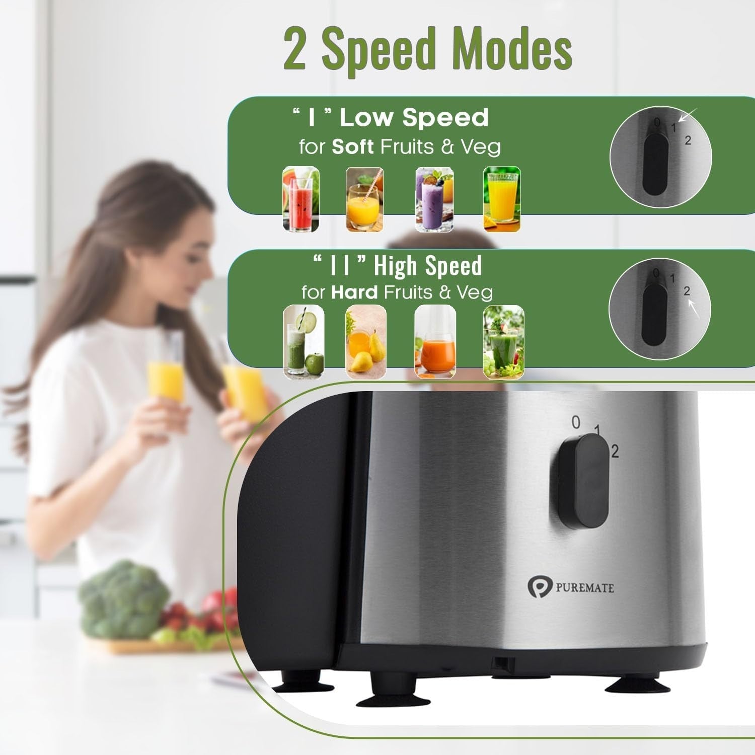 1000W Centrifugal Juicer 75mm Wide Chute 2 Speed Whole Fruit BPA Free Easy