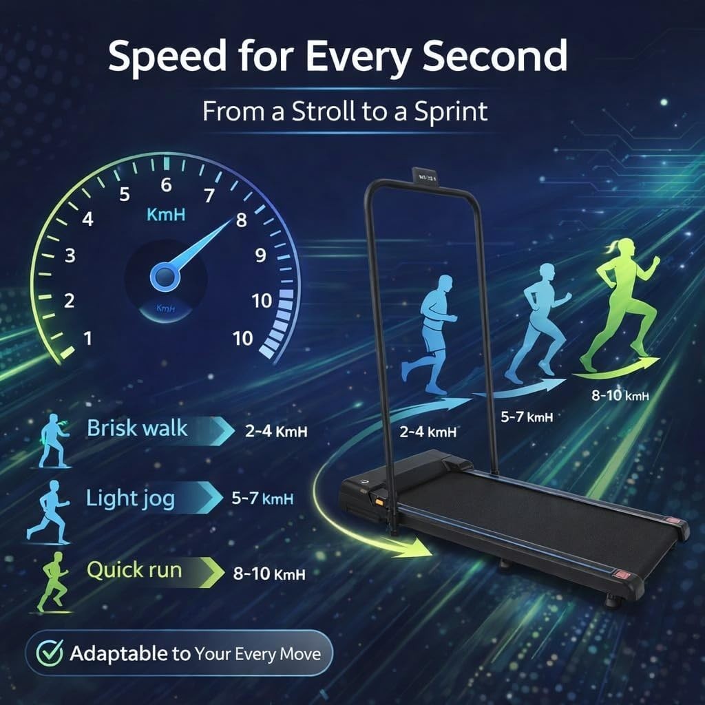 Under Desk Walking Treadmill Foldable Quiet Home Gym 1-10Km/H LED Display