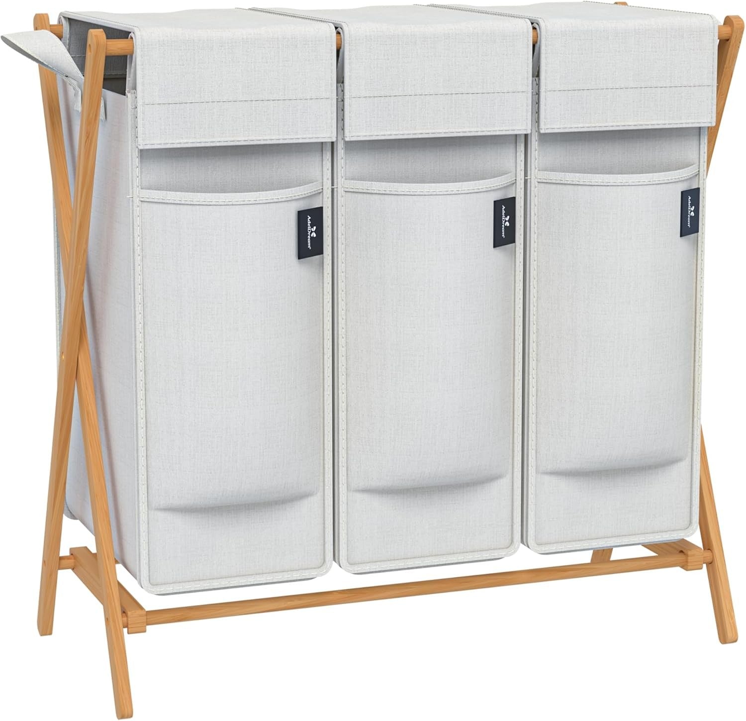 3 Compartment Bamboo Laundry Hamper 150L Foldable Sorting Basket with Lid