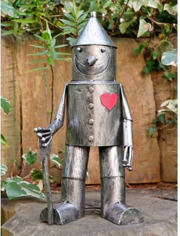 Tin Man Metal Garden Sculpture 41cm Outdoor Ornament with Heart & Axe Decor