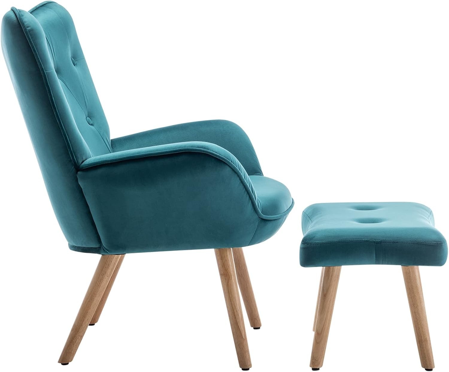 Teal Velvet Armchair with Footstool, Comfy Reading Lounge Chair Set