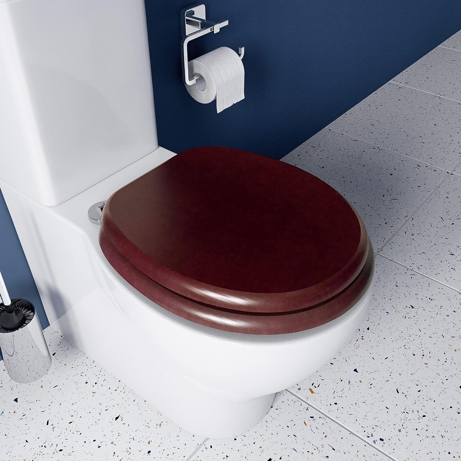 Mahogany Wooden Toilet Seat Flexi-Fix Adjustable Hinges Antibacterial