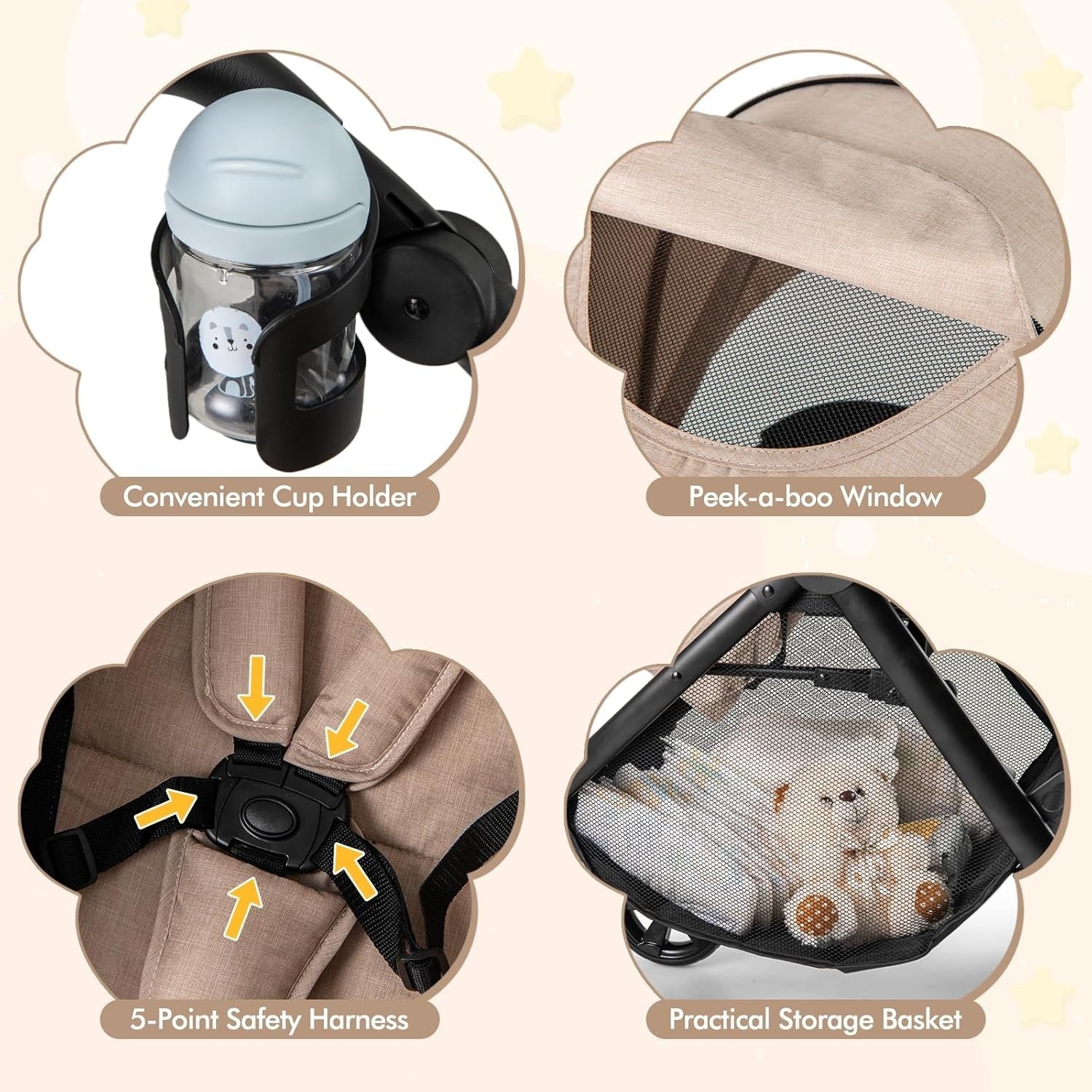 2 in 1 Baby Pushchair Travel Foldable Lightweight Reversible Stroller Beige