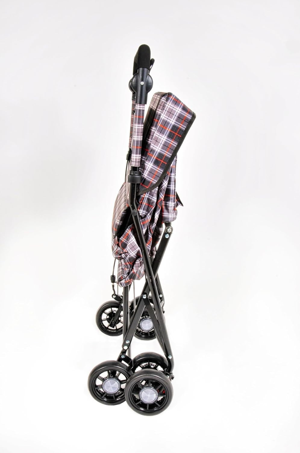 Lilac Check 6-Wheel Walk & Rest Shopping Trolley – Padded Seat & Back