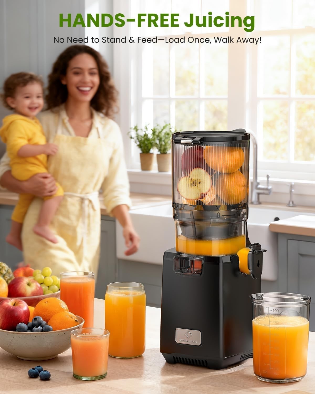 Cold Press Juicer 130mm Wide Chute Whole Fruit 1.8L 250W Slow BPA Free
