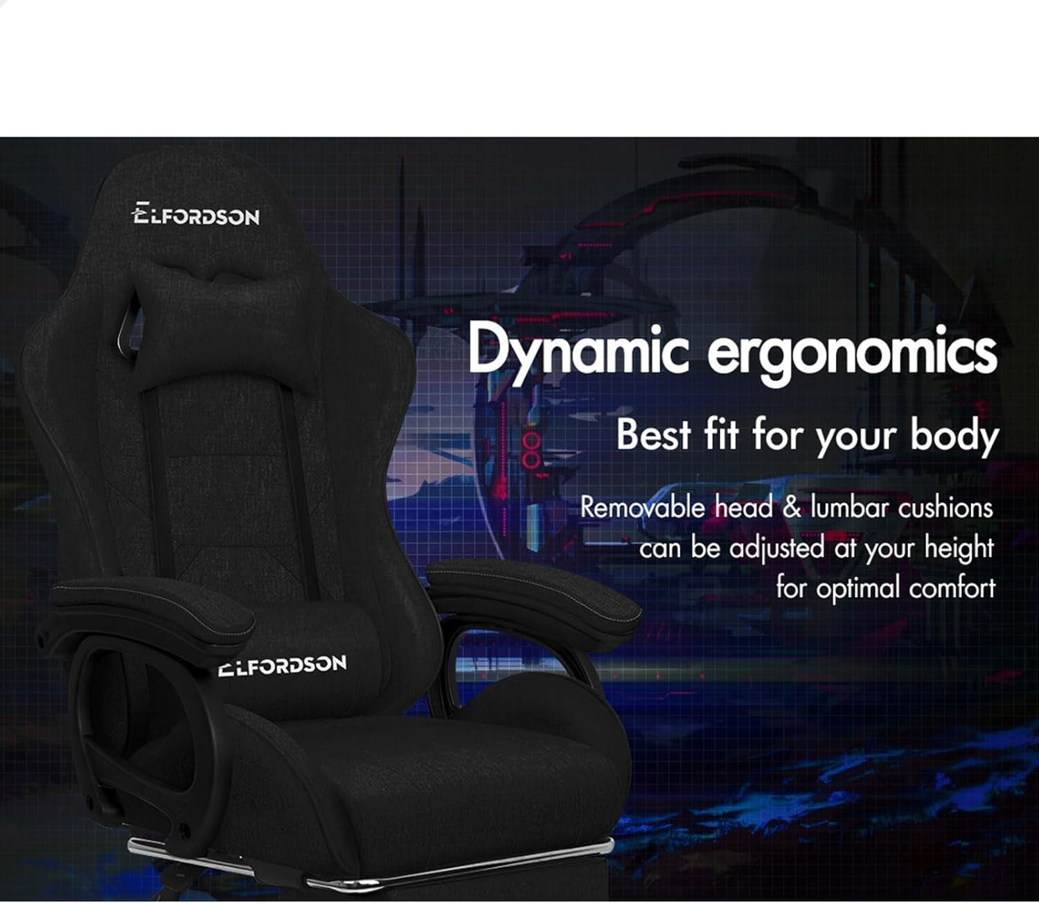 Gaming Chair Ergonomic Recliner Office Swivel Desk Seat Linen Fabric Black