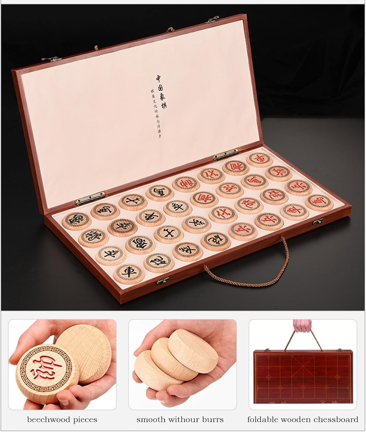 Beechwood Xiangqi Travel Chess Set Foldable Board 2 Player Game