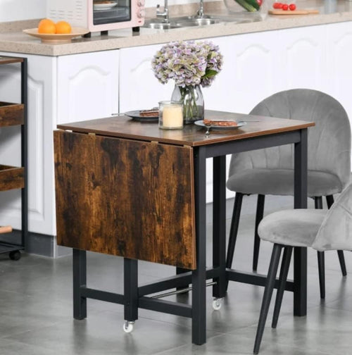 Vintage Industrial Drop Leaf Dining Table Rustic Foldable Kitchen Desk