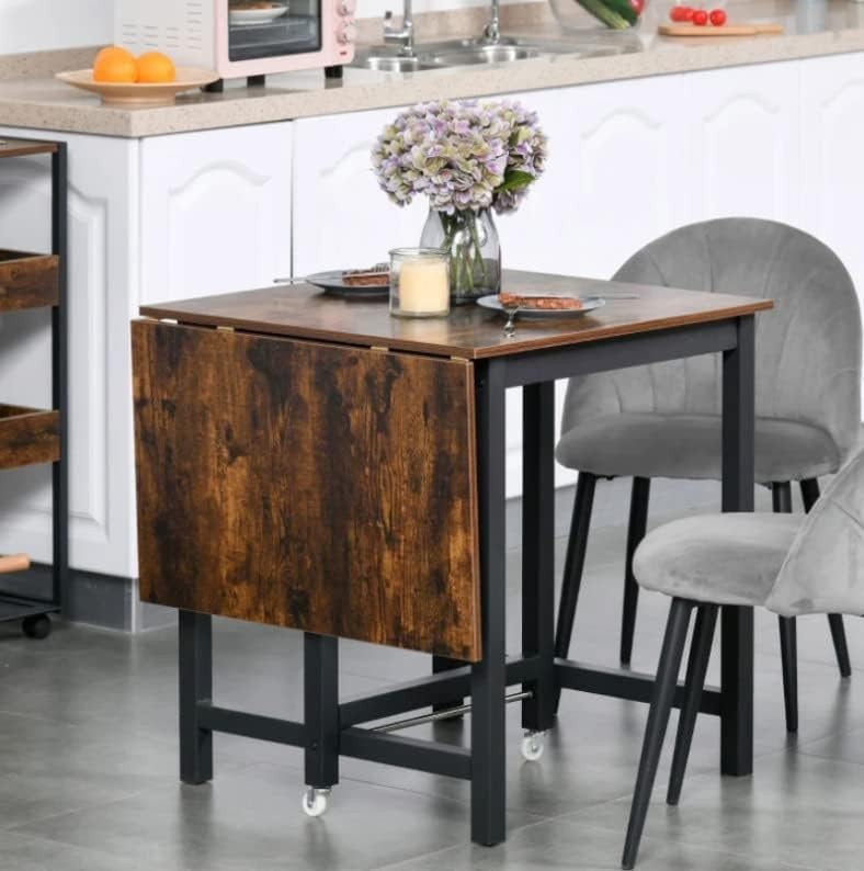 Vintage Industrial Drop Leaf Dining Table Rustic Foldable Kitchen Desk