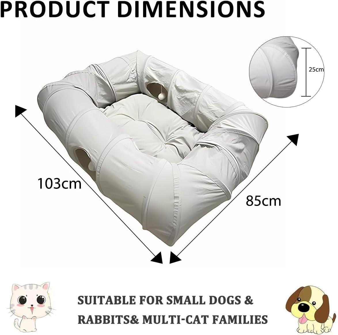 Cat Donut Tunnel Bed 2 in 1 Play Tunnel w Washable Cushion Grey