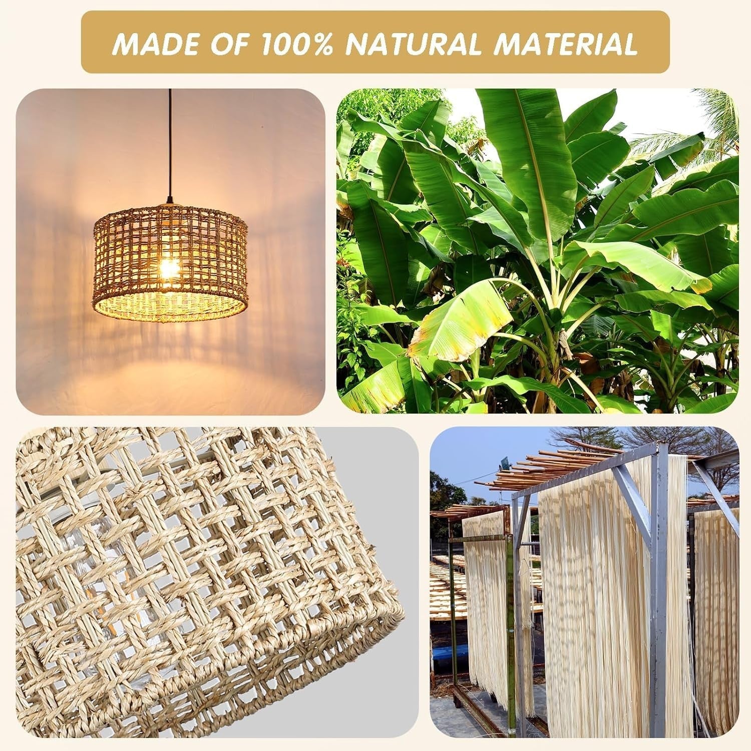 Rattan Pendant Lamp Shade 30cm Boho Woven Ceiling Light E27