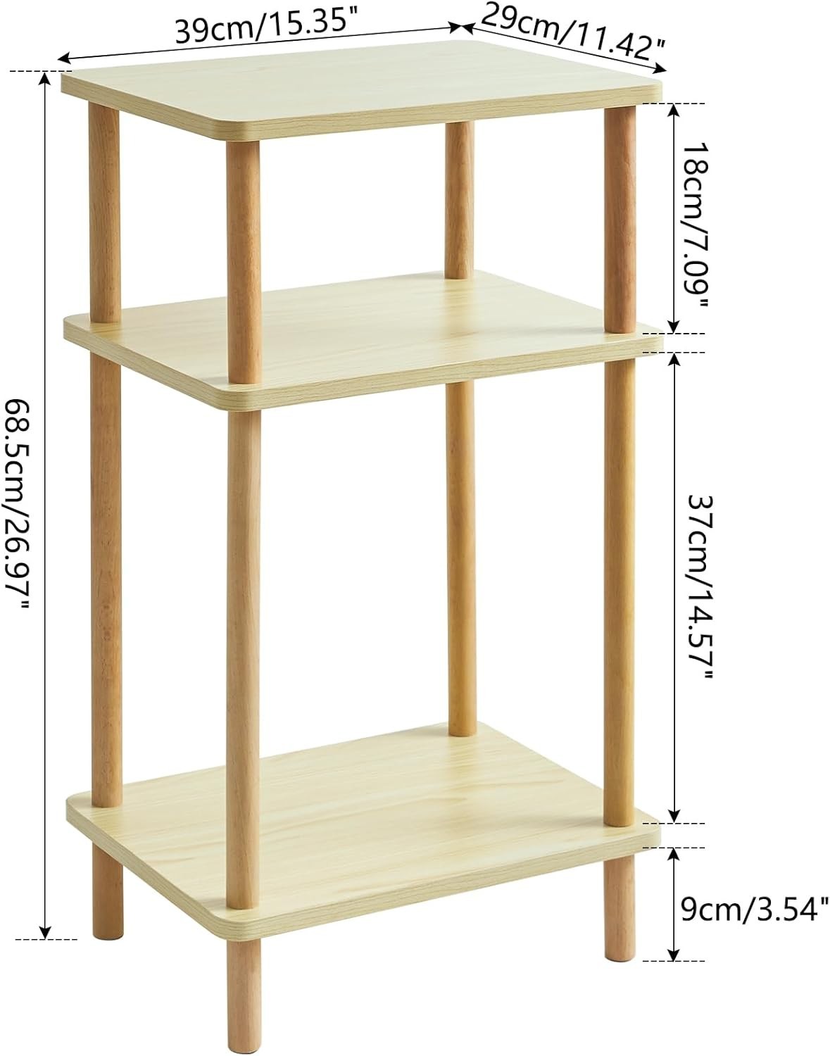 Solid Wood 3-Tier Side Table with Storage Shelves – Sturdy & Stylish