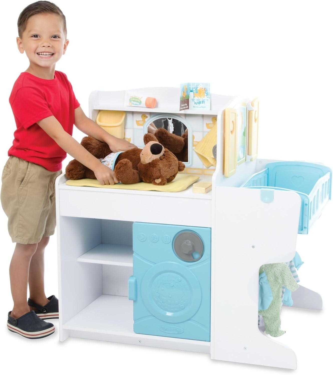 Wooden Doll Baby Care Activity Centre Nursery Kitchen Pretend Play Set