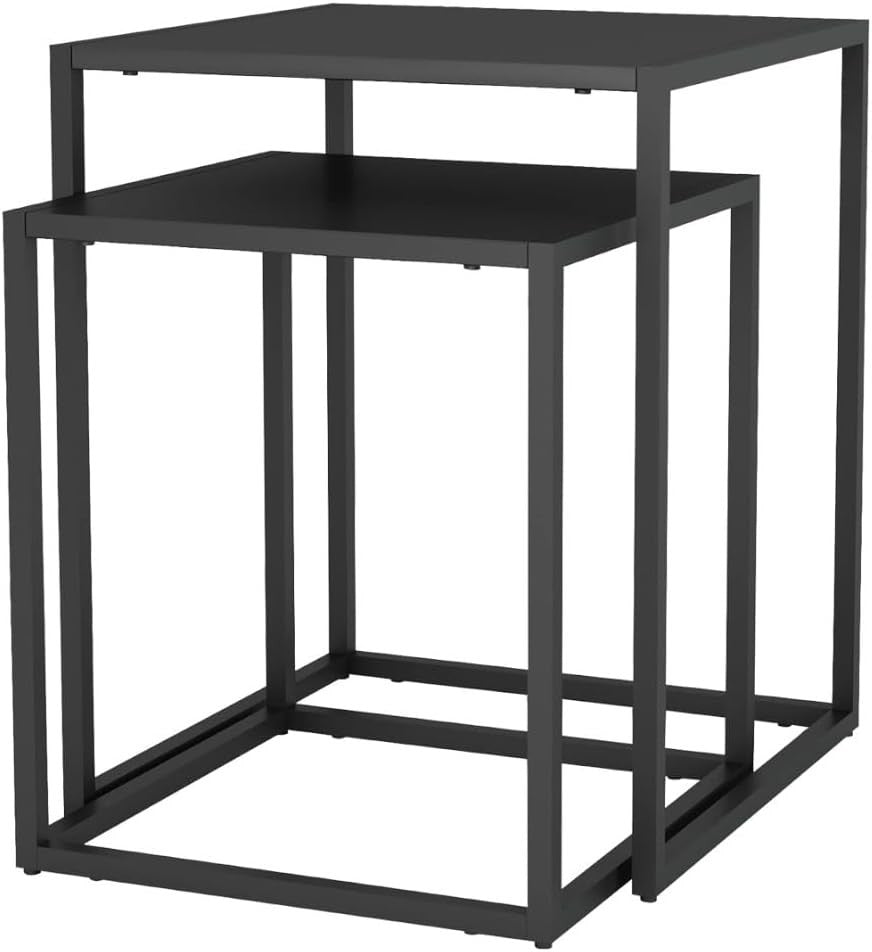Modern Square End Side Table Black Metal Nightstand Coffee Accent Desk 40x40cm