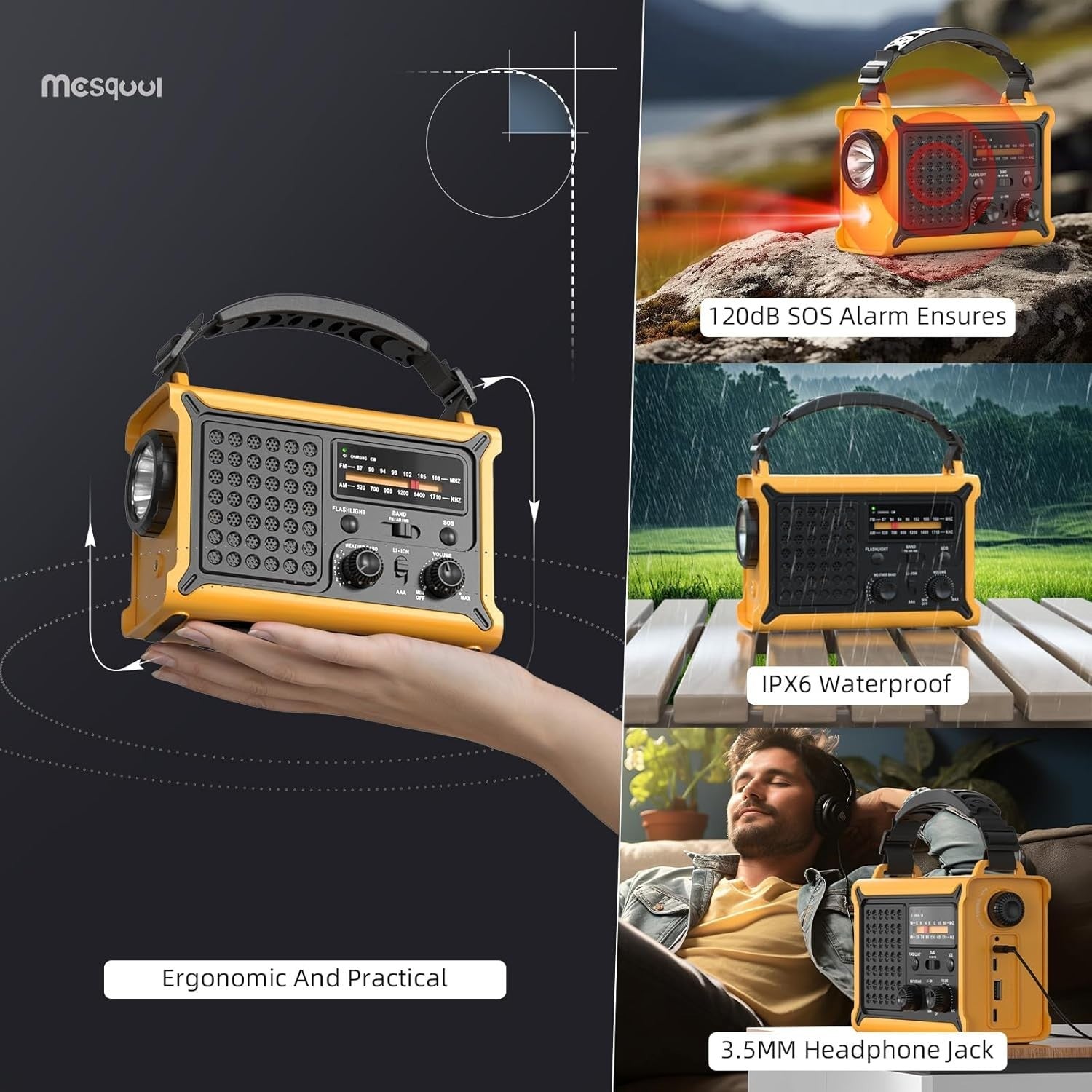 Emergency Solar Hand Crank Radio 12000mAh Battery & SOS Flashlight