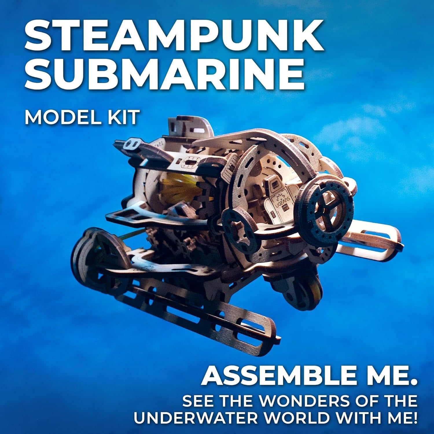 3D Wooden Steampunk Submarine Puzzle Model - Mechanical Brain Teaser Kit
