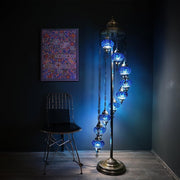 Turkish Mosaic Floor Lamp 9 Globe Standing Light Blue 70in Boho Decor
