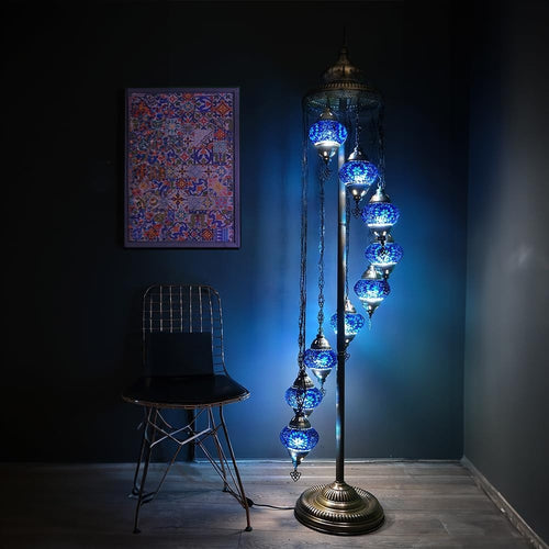 Turkish Mosaic Floor Lamp 9 Globe Standing Light Blue 70in Boho Decor