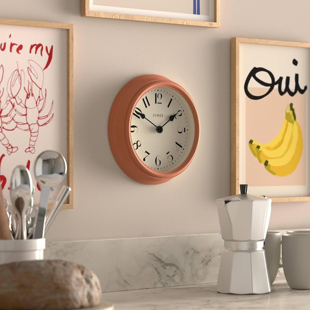 23cm Orange Wall Clock Modern Retro Design | Quiet Quartz | Kitchen Bedroom