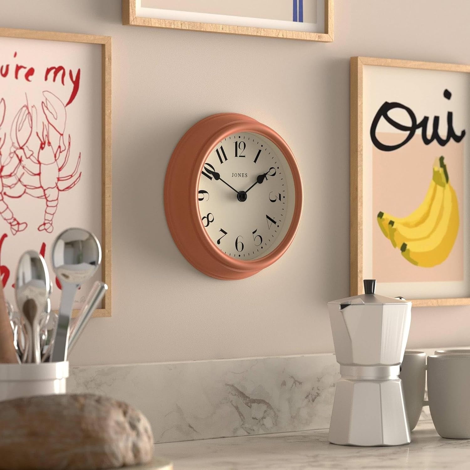 23cm Orange Wall Clock Modern Retro Design | Quiet Quartz | Kitchen Bedroom