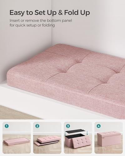 Jelly Pink Folding Ottoman Bench 76cm Linen Storage Seat Footstool 89L Box