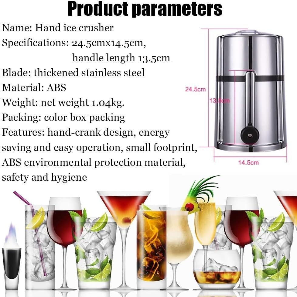 Manual Ice Crusher Hand Crank Stainless Steel Slush Shaver Home Bar