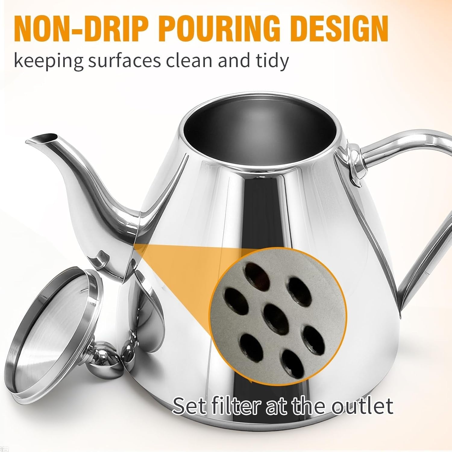 1.2L Stainless Steel Teapot Coffee Pot Silver Easy Pour 4-5 Cups
