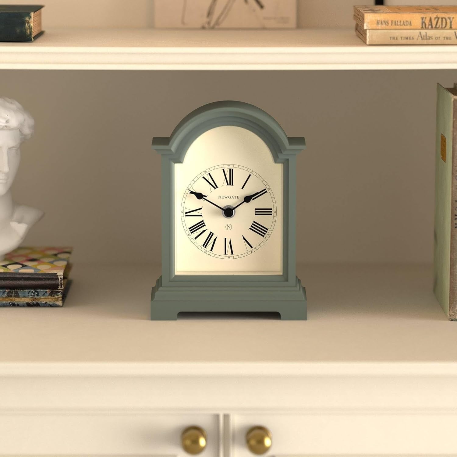 Mantel Clock Classic Arch Roman Numerals Silent Desk Shelf Asparagus Green