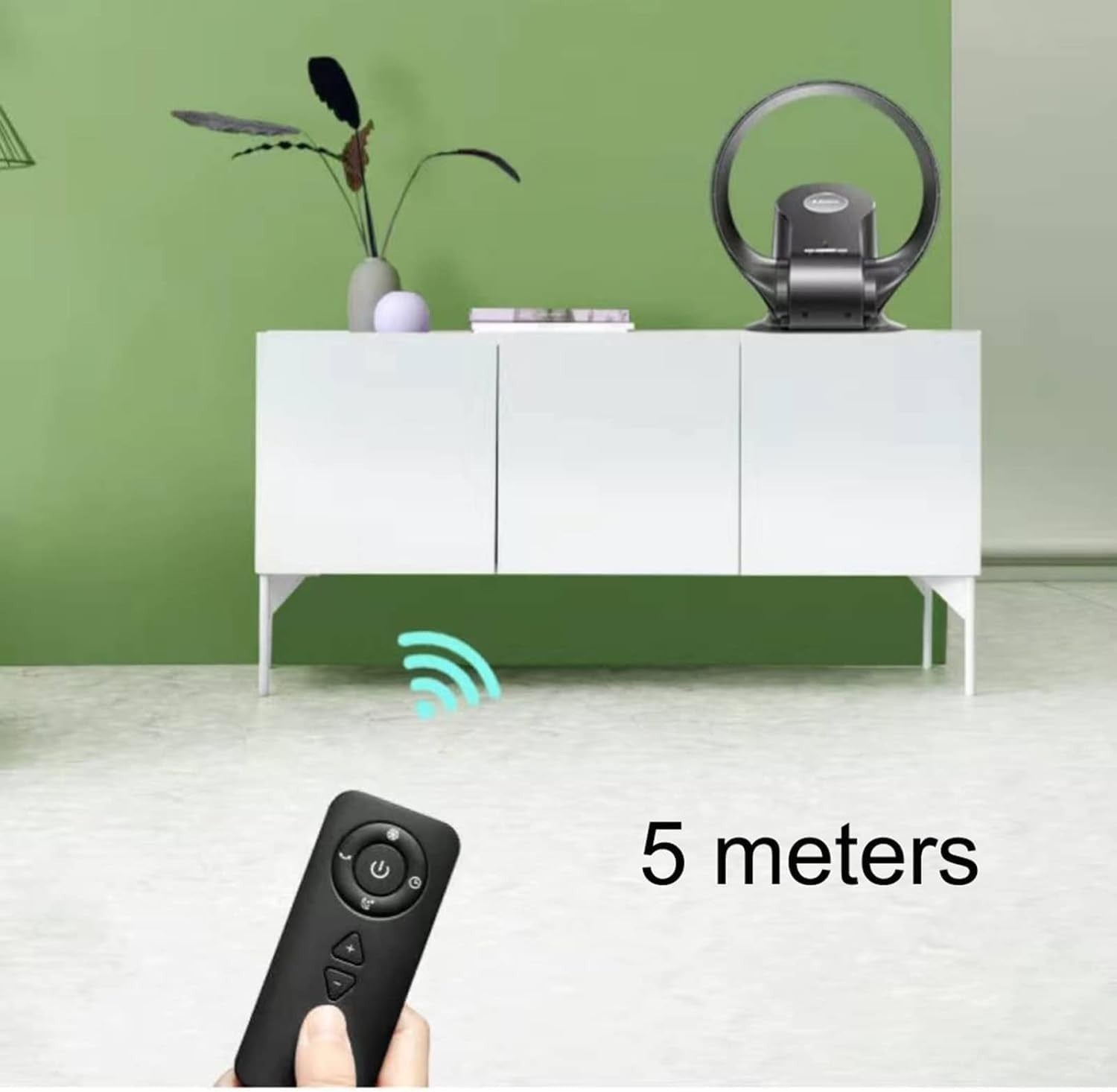 Silver Bladeless Desk Fan – 8-Speed Quiet Remote Cooling 120° Air Circulator