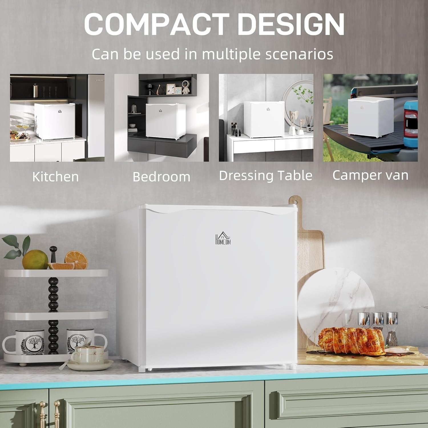 46L Mini Fridge Countertop Cream White Freezer Ice Box Reversible