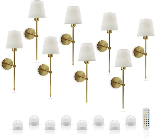 8x LED Wall Lights, Wireless & Dimmable, Rechargeable + Remote Control